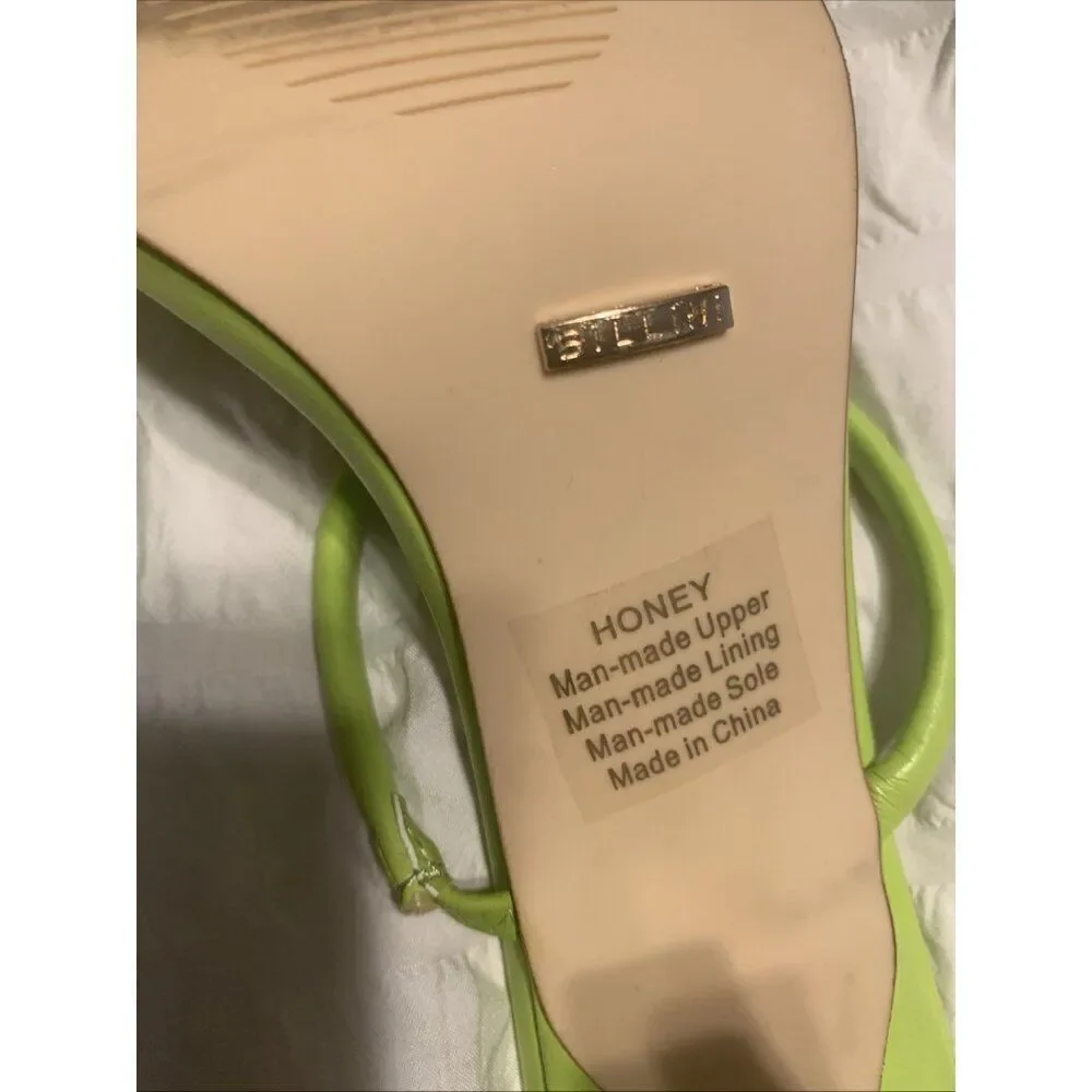 Billini Wasabi Green Honey Stiletto Mule Sandals 8 RARE Vegan Faux Leather